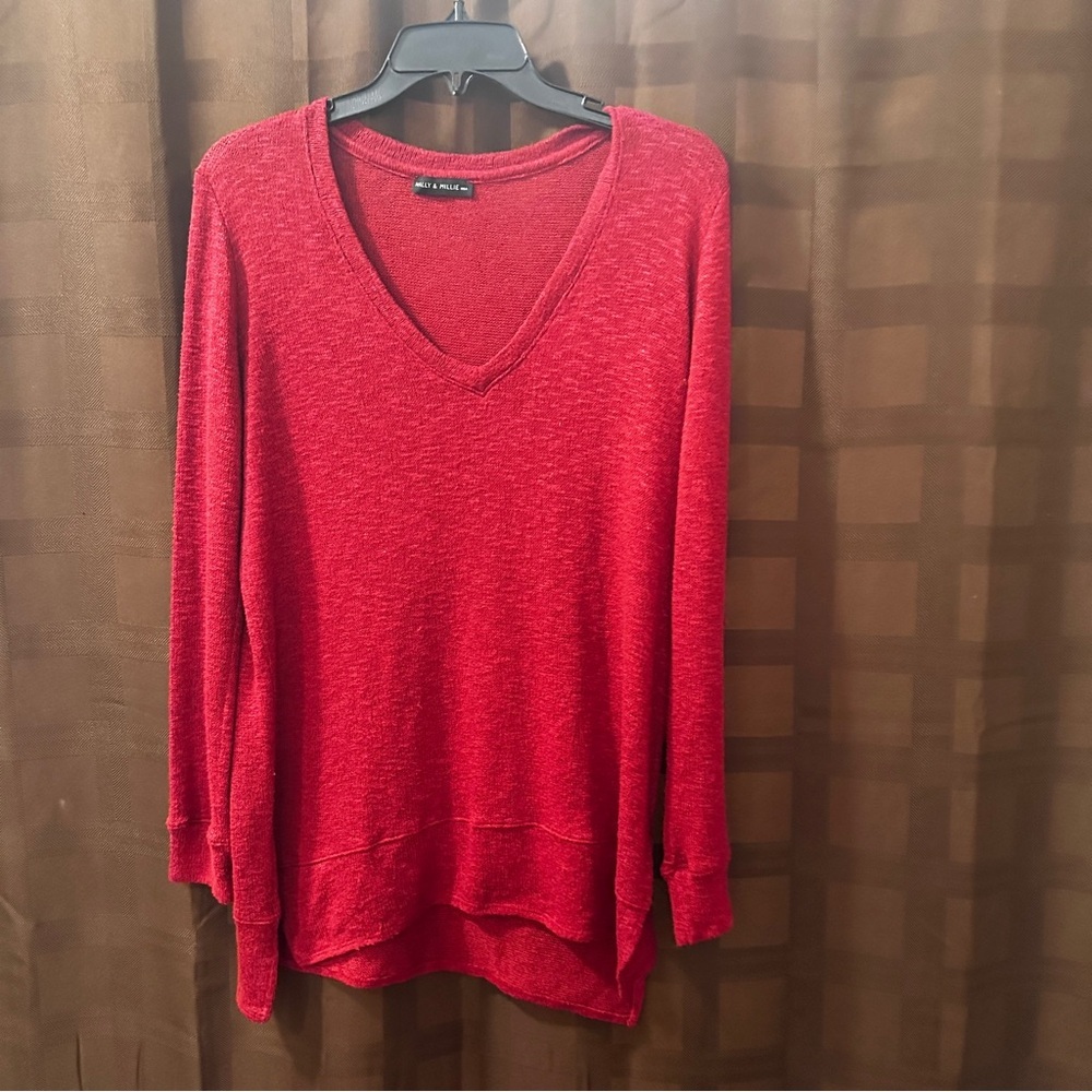 Nally & Millie‎ V Neck Sweater in Brick Red Valentines